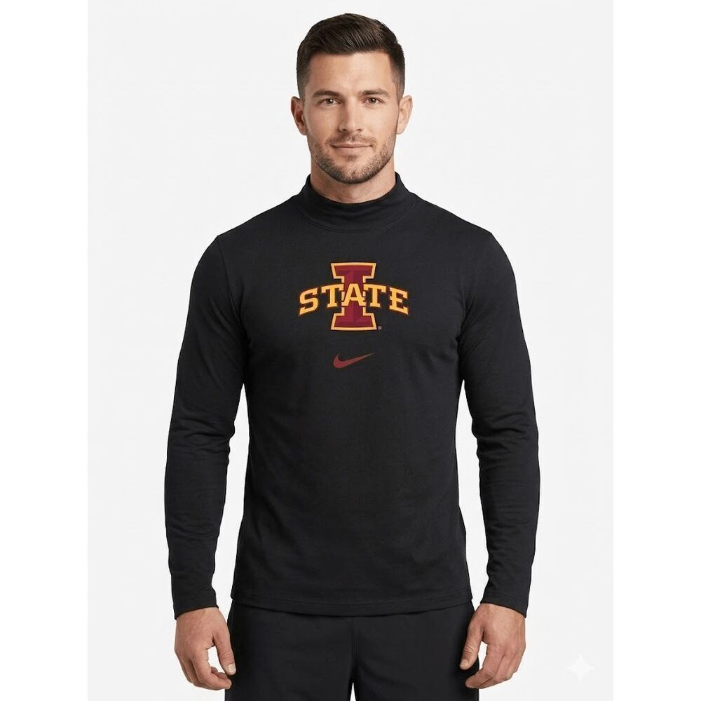 Iowa State Men's Cyclones Nike Mock Neck Long Sleeve Black Shirt MEDIUM